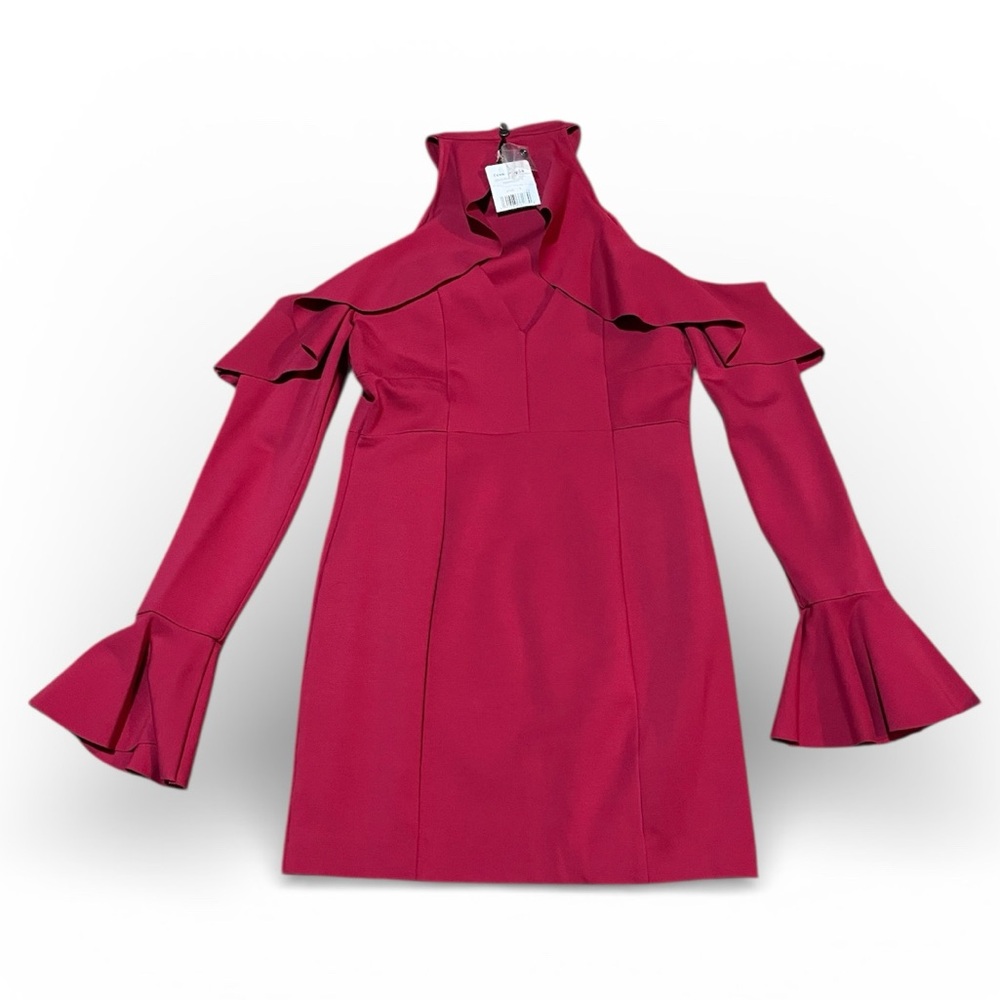 Free People Raspberry Ruffle Body Con Cold Shoulder Mini Dress - Picture 3 of 4
